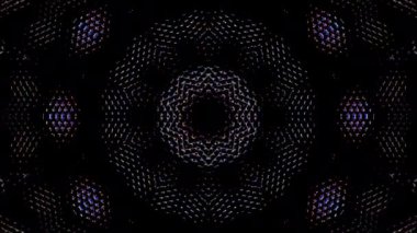 Canlandırılmış 3D soyut. Eğri çizgiler ve renkli ışık noktaları siyah arkaplan, pürüzsüz daire