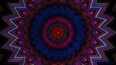 Canlandırılmış 3D soyut. Eğri çizgiler ve renkli ışık noktaları siyah arkaplan, pürüzsüz daire