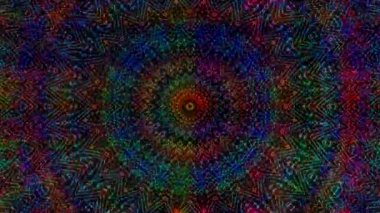 Canlandırılmış 3D soyut. Eğri çizgiler ve renkli ışık noktaları siyah arkaplan, pürüzsüz daire