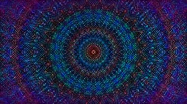 Canlandırılmış 3D soyut. Eğri çizgiler ve renkli ışık noktaları siyah arkaplan, pürüzsüz daire