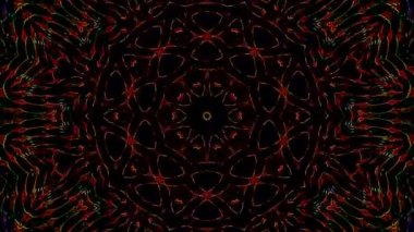 Canlandırılmış 3D soyut. Eğri çizgiler ve renkli ışık noktaları siyah arkaplan, pürüzsüz daire