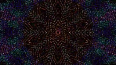 Canlandırılmış 3D soyut. Eğri çizgiler ve renkli ışık noktaları siyah arkaplan, pürüzsüz daire