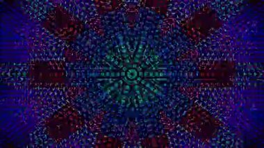 Canlandırılmış 3D soyut. Eğri çizgiler ve renkli ışık noktaları siyah arkaplan, pürüzsüz daire