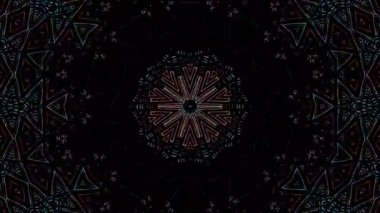 Canlandırılmış 3D soyut. Eğri çizgiler ve renkli ışık noktaları siyah arkaplan, pürüzsüz daire