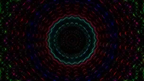 Animated Digital Abstract Colorful Curved Circular Lines Black Background Seamless — Vídeo de stock