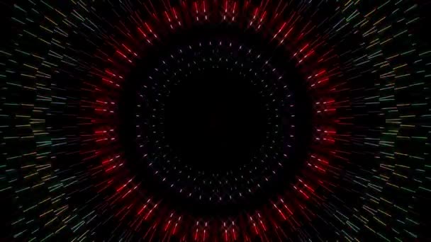 Líneas Abstractas Luz Colorida Brillante Forma Redonda Centro Fondo Negro — Vídeo de stock