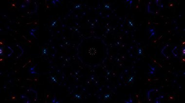 Canlandırılmış 3D soyut. Eğri çizgiler ve renkli ışık noktaları siyah arkaplan, pürüzsüz daire