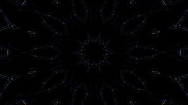 Canlandırılmış 3D soyut. Eğri çizgiler ve renkli ışık noktaları siyah arkaplan, pürüzsüz daire