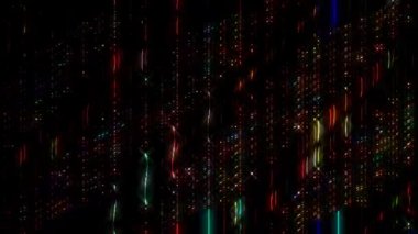 3D Abstract shining bright lines set wave, colorful,dots black background
