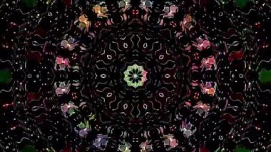 Animated digital abstract. Colorful curved and circular lines on black background, seamless loop
