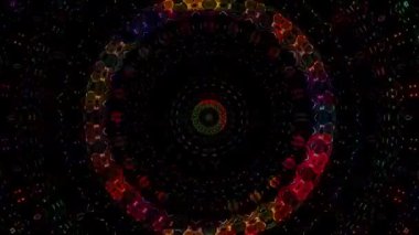 Animated digital abstract. Colorful curved and circular lines on black background, seamless loop