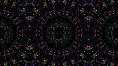 Animated digital abstract. Colorful curved and circular lines on black background, seamless loop