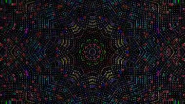 3D Animated digital abstract. Colorful curved and circular lines on black background, seamless loop