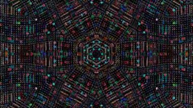 3D Animated digital abstract. Colorful curved and circular lines on black background, seamless loop