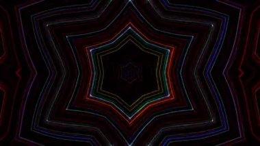 3D Animated digital abstract. Colorful curved and circular lines on black background, seamless loop