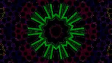 Animated digital abstract. Colorful curved and circular lines on black background, seamless loop