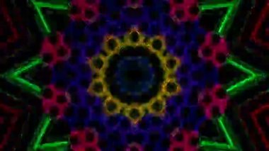 Animated digital abstract. Colorful curved and circular lines on black background, seamless loop