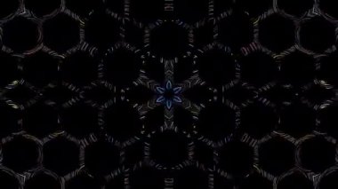 Animated digital abstract. Colorful curved and circular lines on black background, seamless loop