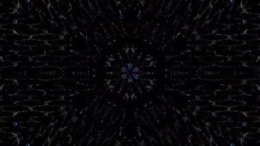 Animated digital abstract. Colorful curved and circular lines on black background, seamless loop