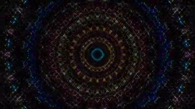 Animated digital abstract. Colorful curved and circular lines on black background, seamless loop