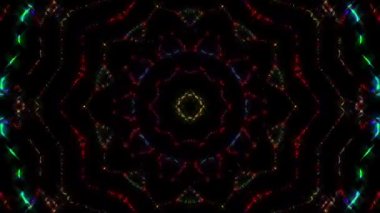 Animated digital abstract. Colorful curved and circular lines on black background, seamless loop