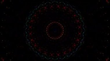 Animated digital abstract. Colorful curved and circular lines on black background, seamless loop