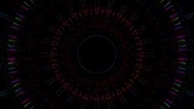 3D Animated digital abstract. Colorful curved and circular lines on black background, seamless loop