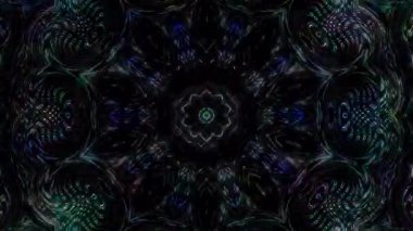 Animated digital abstract. Colorful curved and circular lines on black background, seamless loop