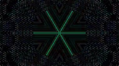 Animated digital abstract. Colorful curved and circular lines on black background, seamless loop