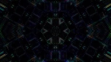 Animated digital abstract. Colorful curved and circular lines on black background, seamless loop