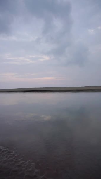 在下午的垂直美丽的海滩肖像视频中 你可以看到小海浪和海滩 — 图库视频影像