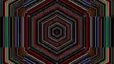 3D Animated digital abstract. Colorful curved and circular lines on black background, seamless loop