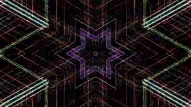 3D Animated digital abstract. Colorful curved and circular lines on black background, seamless loop