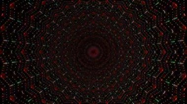 Animated digital abstract. Colorful curved and circular lines on black background, seamless loop