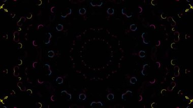 3D Animated digital abstract. Colorful curved and circular lines on black background, seamless loop