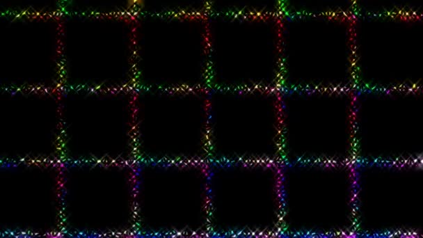 Shining Bright Dots Set Colorful Line Wave Motion Black Background — 图库视频影像
