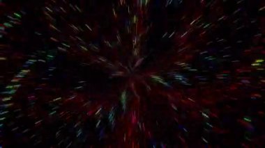 3D shining bright dots set colorful line wave motion, on black background