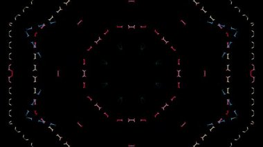 3D animasyon güzel video renkli soyut parlak ışık enerjisi 4K düz çizgi dalgaları merkezde yuvarlak ışık efekti, siyah arkaplan