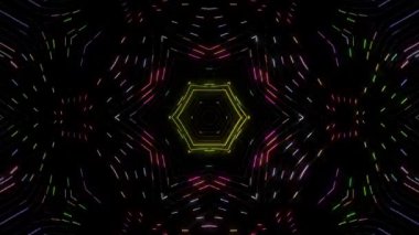 3D animasyon güzel video renkli soyut parlak ışık enerjisi 4K düz çizgi dalgaları merkezde yuvarlak ışık efekti, siyah arkaplan