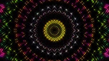 3D animasyon güzel video renkli soyut parlak ışık enerjisi 4K düz çizgi dalgaları merkezde yuvarlak ışık efekti, siyah arkaplan