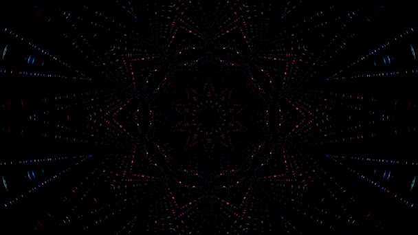 3D动画美丽的视频彩色抽象明亮的光能量4K平行线波闪烁着光对圆形中心形状的影响 黑色背景 — 图库视频影像