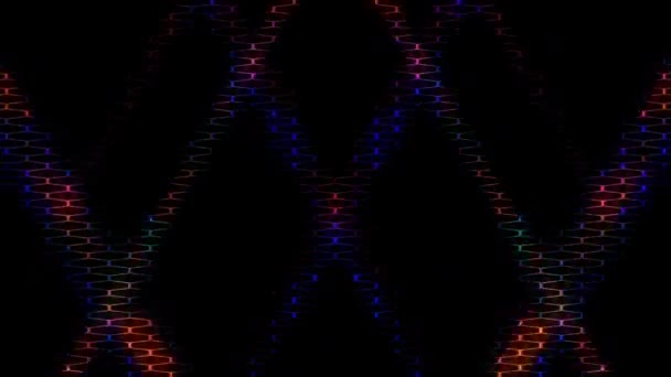 Shining Bright Dots Set Colorful Line Wave Motion Black Background — стоковое видео