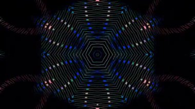 3D shining bright dots set colorful line wave motion, on black background