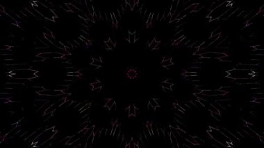 Animated digital abstract. Colorful curved and circular lines on black background, seamless loop