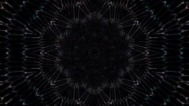 Animated digital abstract. Colorful curved and circular lines on black background, seamless loop