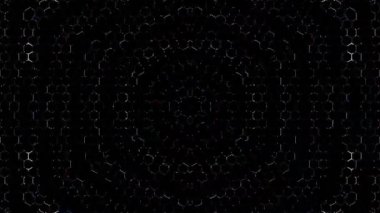 Animated digital abstract. Colorful curved and circular lines on black background, seamless loop