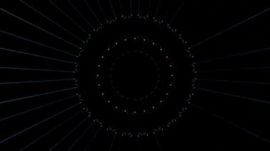 Animated digital abstract. Colorful curved and circular lines on black background, seamless loop