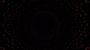 Animated digital abstract. Colorful curved and circular lines on black background, seamless loop