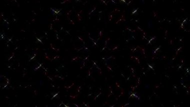Animated digital abstract. Colorful curved and circular lines on black background, seamless loop