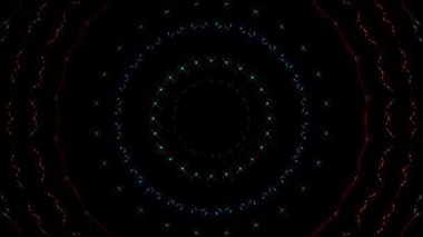 Animated digital abstract. Colorful curved and circular lines on black background, seamless loop